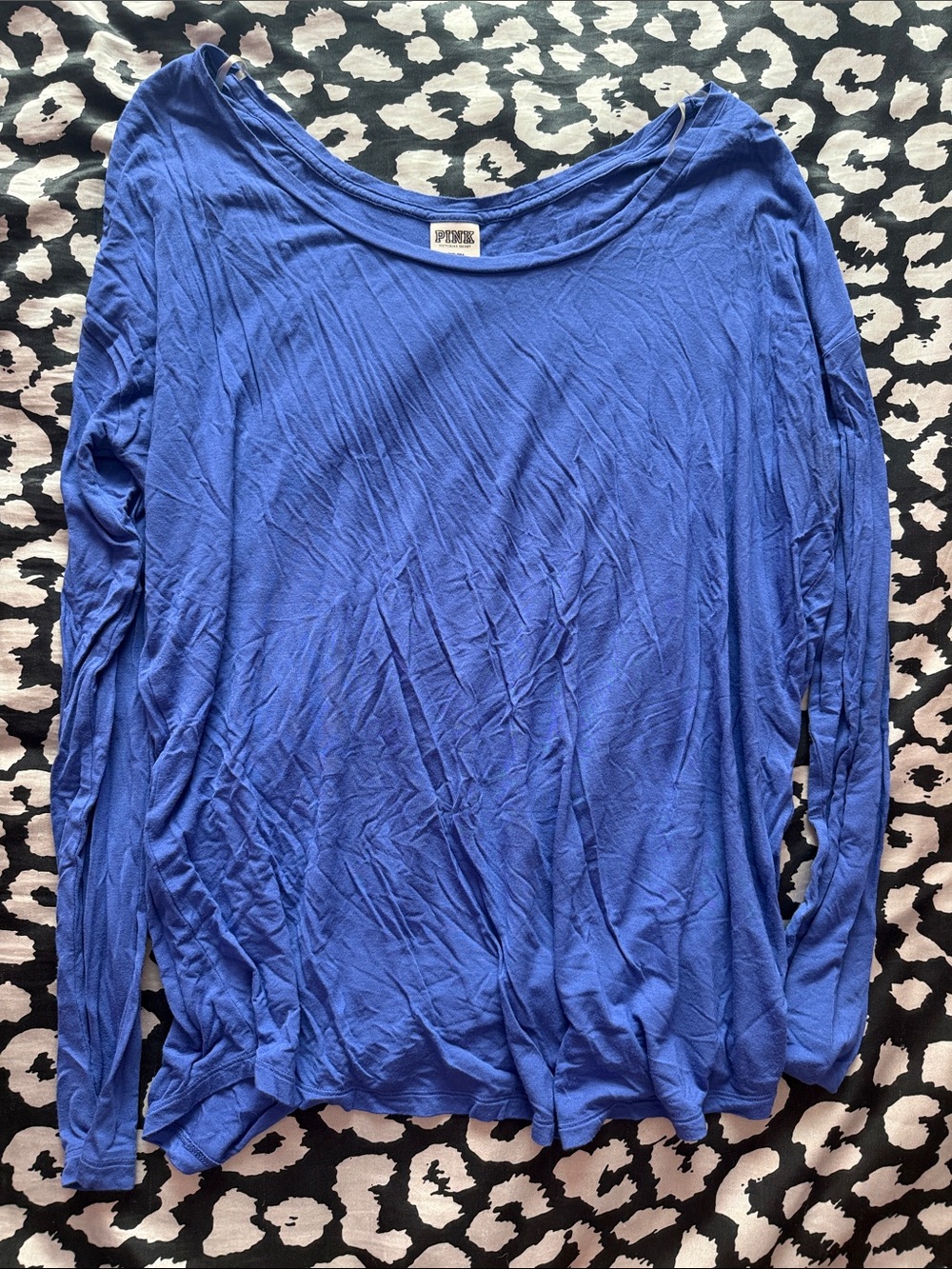 PINK Victoria's Secret Lightweight Royal Blue Long-Sleeve Scoop Neck